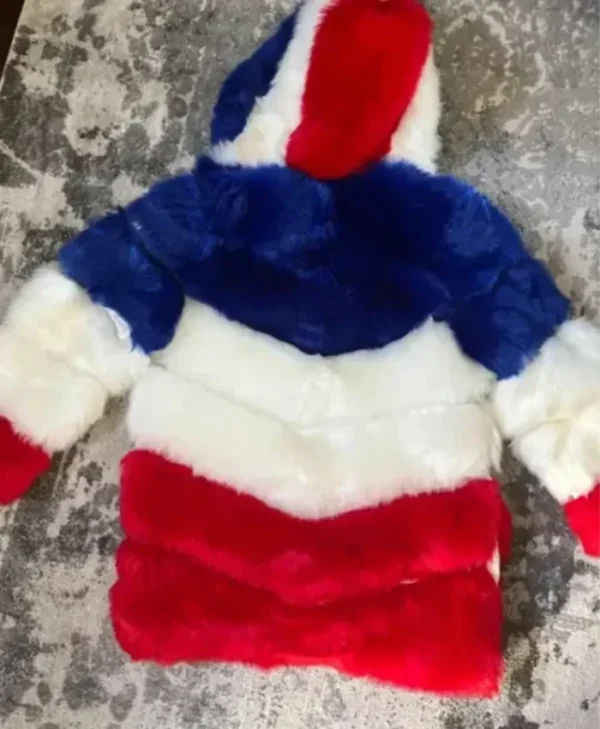 Larry Buffalo Bills Color Block Faux Fur Hooded Coat For Sale