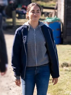 Lynley S01 Sofia Barclay Blue Bomber Jacket Side