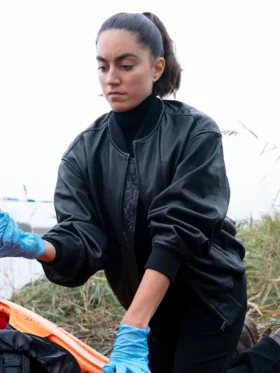 Lynley S01 Sofia Barclay Bomber Leather Jacket Side