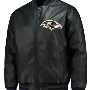Men's Baltimore Ravens Black Leather Bomber Jacket Back