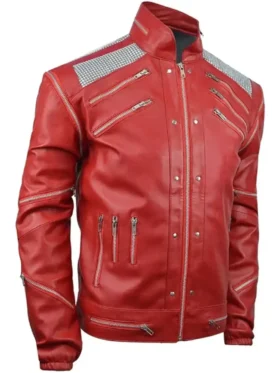 Michael Jackson Beat It Jacket – MJ Beat It Faux Leather Red Costume Jacket Side Look