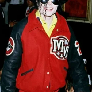 Michael Jackson Red And Black Wool With PU Leather Varsity Jacket