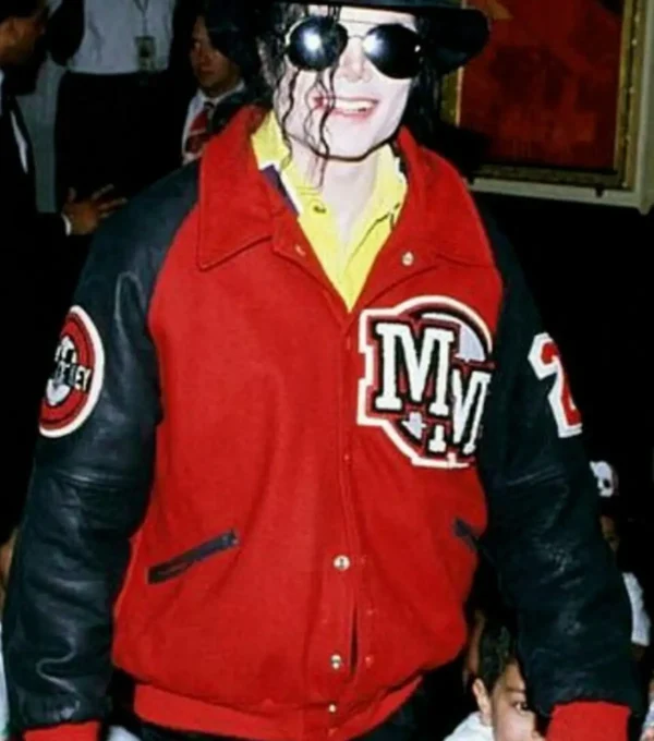 Michael Jackson Red And Black Wool With PU Leather Varsity Jacket