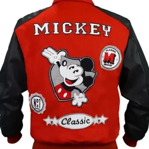 Michael Jackson Red And Black Wool With PU Leather Varsity Jacket Back Look