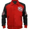 Michael Jackson Red And Black Wool With PU Leather Varsity Jacket Front