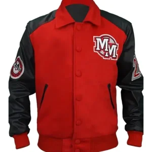 Michael Jackson Red And Black Wool With PU Leather Varsity Jacket Front