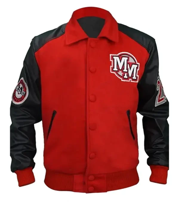 Michael Jackson Red And Black Wool With PU Leather Varsity Jacket Front