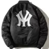 New York Yankees Black Satin Varsity Jacket For Sale