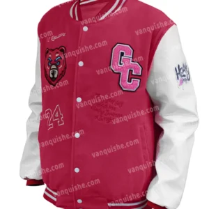Nicki Minaj Pink Letterman Wool Jacket Side Look