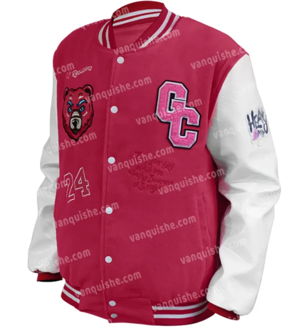 Nicki Minaj Pink Letterman Wool Jacket Side Look