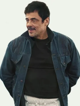 One Battle After Another Benicio Del Toro Blue Denim Jacket