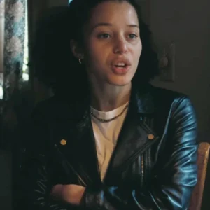 One Battle After Another Chase Infiniti Black Leather Jacket Side