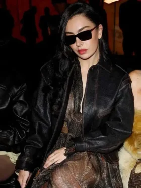 PFW 2025 Charli XCX Black Leather Jacket