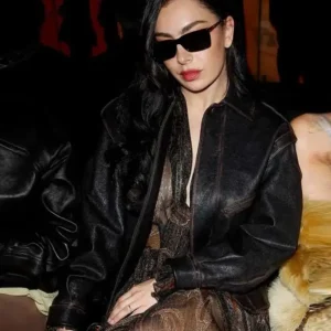 PFW 2025 Charli XCX Black Leather Jacket