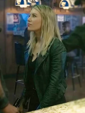 Peacemaker S02 Jennifer Holland Black Leather Jacket Front