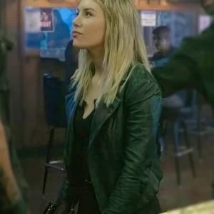 Peacemaker S02 Jennifer Holland Black Leather Jacket Front
