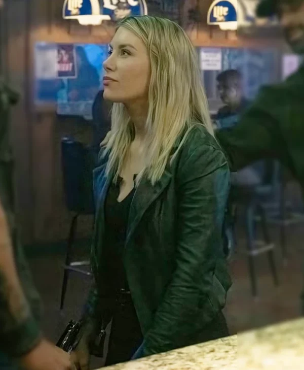 Peacemaker S02 Jennifer Holland Black Leather Jacket Front