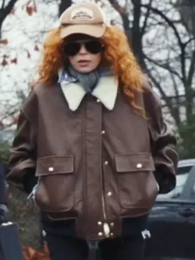 Poker Face S02 Charlie Cale Brown Leather Jacket Front