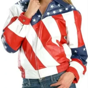 Ravena USA Flag Zipper Leather Bomber Jacket