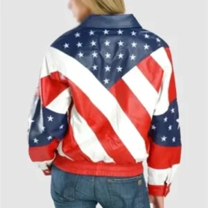 Ravena USA Flag Zipper Leather Bomber Jacket Back