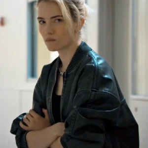 Relay 2025 Willa Fitzgerald Black Bomber Leather Jacket