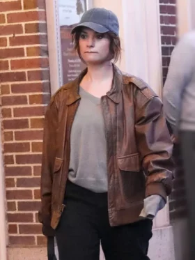 Relay Lily James Brown Leather Jacket Side