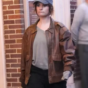 Relay Lily James Brown Leather Jacket Side
