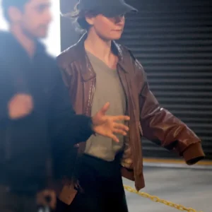 Relay Lily James Brown Bomber Leather Jacket