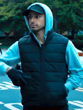 Relay Riz Ahmed Black Puffer Vest Side