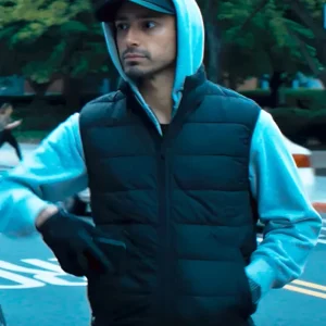 Relay Riz Ahmed Black Puffer Vest Side