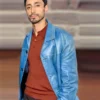 Relay Riz Ahmed Blue Distressed Leather Jacket Side