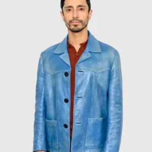 Relay Riz Ahmed Blue Distressed Leather Jacket