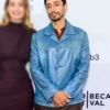 Relay Riz Ahmed Blue Distressed Leather Jacket Front