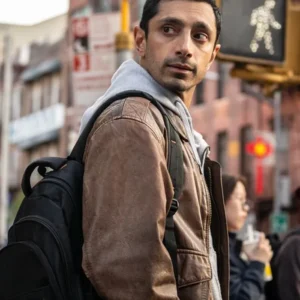 Relay Riz Ahmed Brown Bomber Leather Jacket