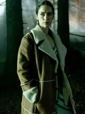 Revival S01 Melanie Scrofano Brown Shearling Coat Front