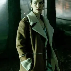 Revival S01 Melanie Scrofano Brown Shearling Coat Front