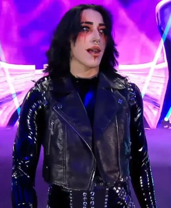 Rhea Ripley WWE Night of Champions Black Leather Vest Side