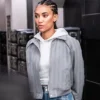 SWAT S08 Annie Ilonzeh Grey Striped Bomber Jacket