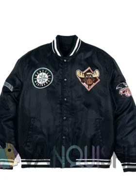 Seattle Mariners Mariner Moose Navy Blue Satin Jacket front