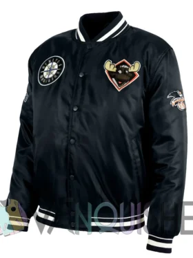 Seattle Mariners Mariner Moose Navy Blue Satin Jacket left