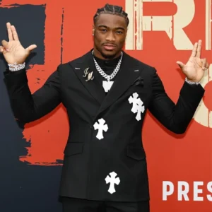 Shop Jalen Milroe Chrome Hearts Red Carpet Black Suit