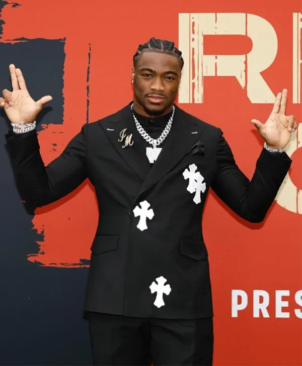 Shop Jalen Milroe Chrome Hearts Red Carpet Black Suit