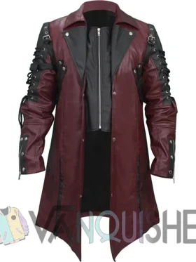 Steampunk Gothic Costume Coat, Halloween Black and Marron Leather Jacket front