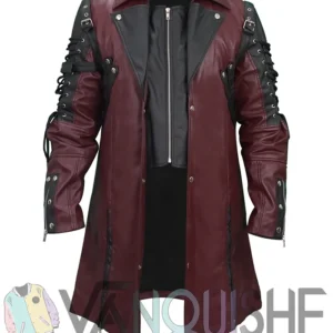 Steampunk Gothic Costume Coat, Halloween Black and Marron Leather Jacket front