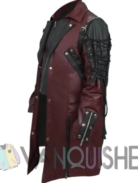 Steampunk Gothic Costume Coat, Halloween Black and Marron Leather Jacket left