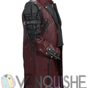 Steampunk Gothic Costume Coat, Halloween Black and Marron Leather Jacket right