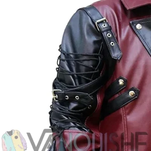 Steampunk Gothic Costume Coat, Halloween Black and Marron Leather Jacket right shoulder