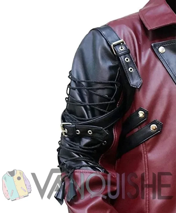 Steampunk Gothic Costume Coat, Halloween Black and Marron Leather Jacket right shoulder