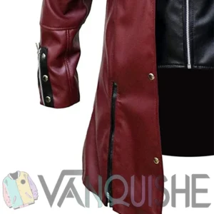 Steampunk Gothic Costume Coat, Halloween Black and Marron Leather Jacket right sleeve