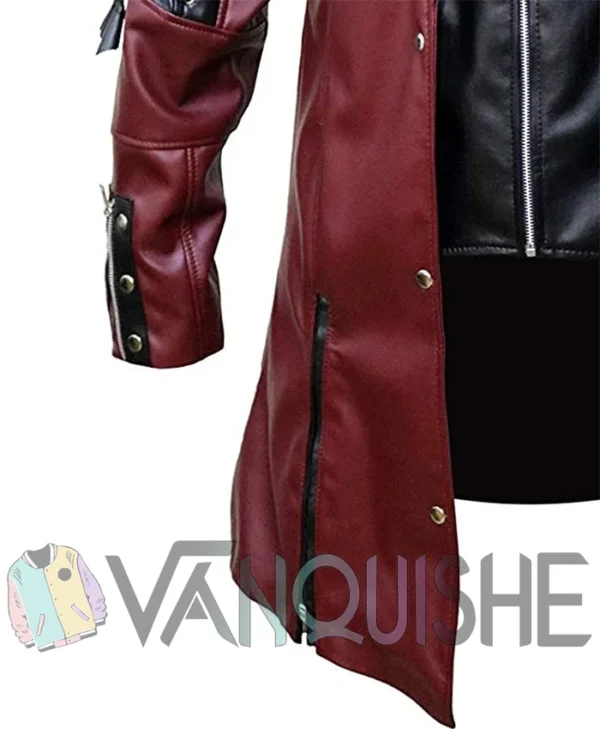 Steampunk Gothic Costume Coat, Halloween Black and Marron Leather Jacket right sleeve